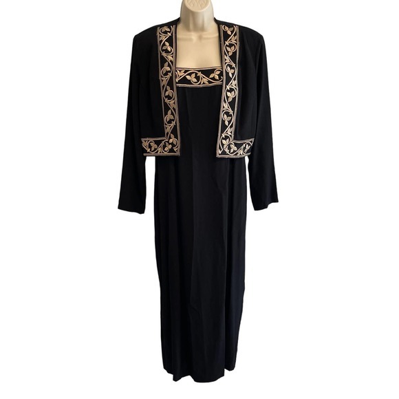Jaclyn Hart Black with Tan Embroidery Tank Maxi Dress & Jacket Large - Picture 1 of 9